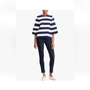 Ralph Lauren Navy and White Striped Ruffle Sleeve Top
